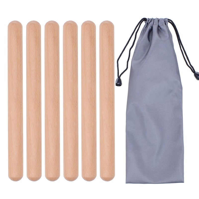 Mihey 3 Pairs Wood Claves Percussion Instrument, Classic Hardwood Musical Rhythm Sticks with a Carry Bag, 8 Inch Long - Image 1
